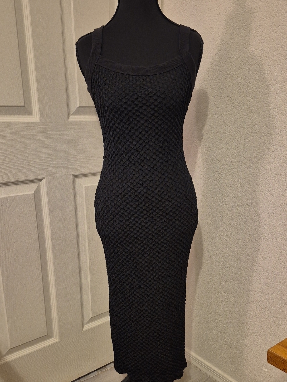 Heart & Hips Black Textured Knit Tank Maxi Dress